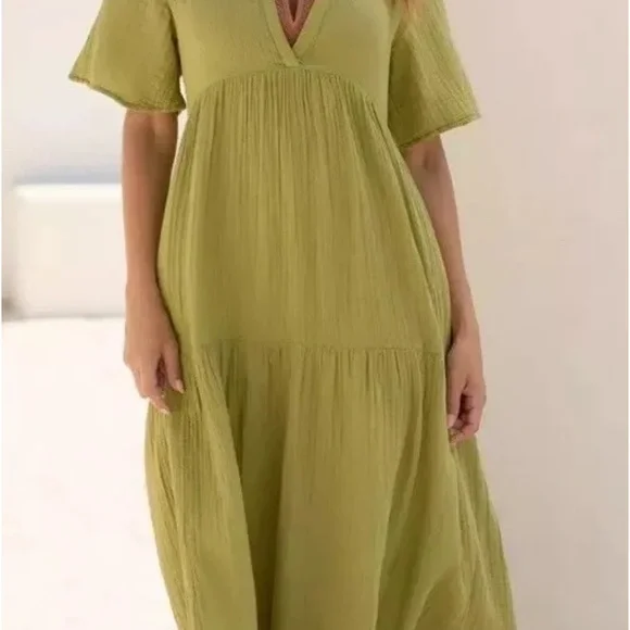 Anthropologie The Kallie Flowy Olive Green Maxi Dress XS New NWT BOHO RARE  HTF